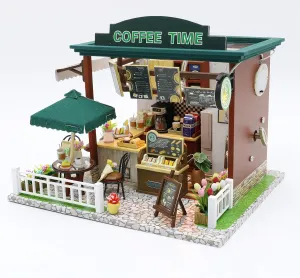DIY Miniature House Kit, Tiny House Coffee Shop With Furniture, DIY Doll House Miniature Kit For Adults, Mini House Building Kit, 3d Wooden Craft Mini Model Kit, Birthday Home Decor sand generation meteorology hedge -Time Cafe CRIOLPO 