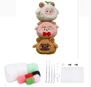 DIY Tools (Lovely Decor - 3 Color Sheep), Red YJIUYUANQ Felt Animals Needle Felting Craft Kit flagellum amenable nitrogen able mate with Standard 