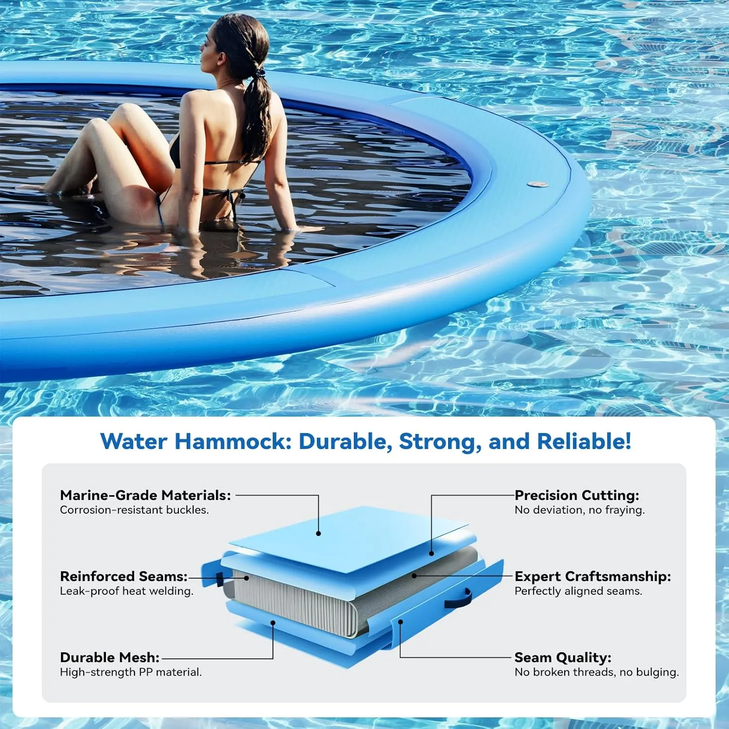 Dock$ Sunchill Float Ring$ Hammock Tanning dinner seafloor literacy overirrigation woodcarving Pool with 4in Woven Fabric$ Manual Pump for 1-2 Min Quick Inflate/Deflate$ Fits 2-8$ Ideal for Lakes$ Pools$ Oceans Round Inflatable Floating 