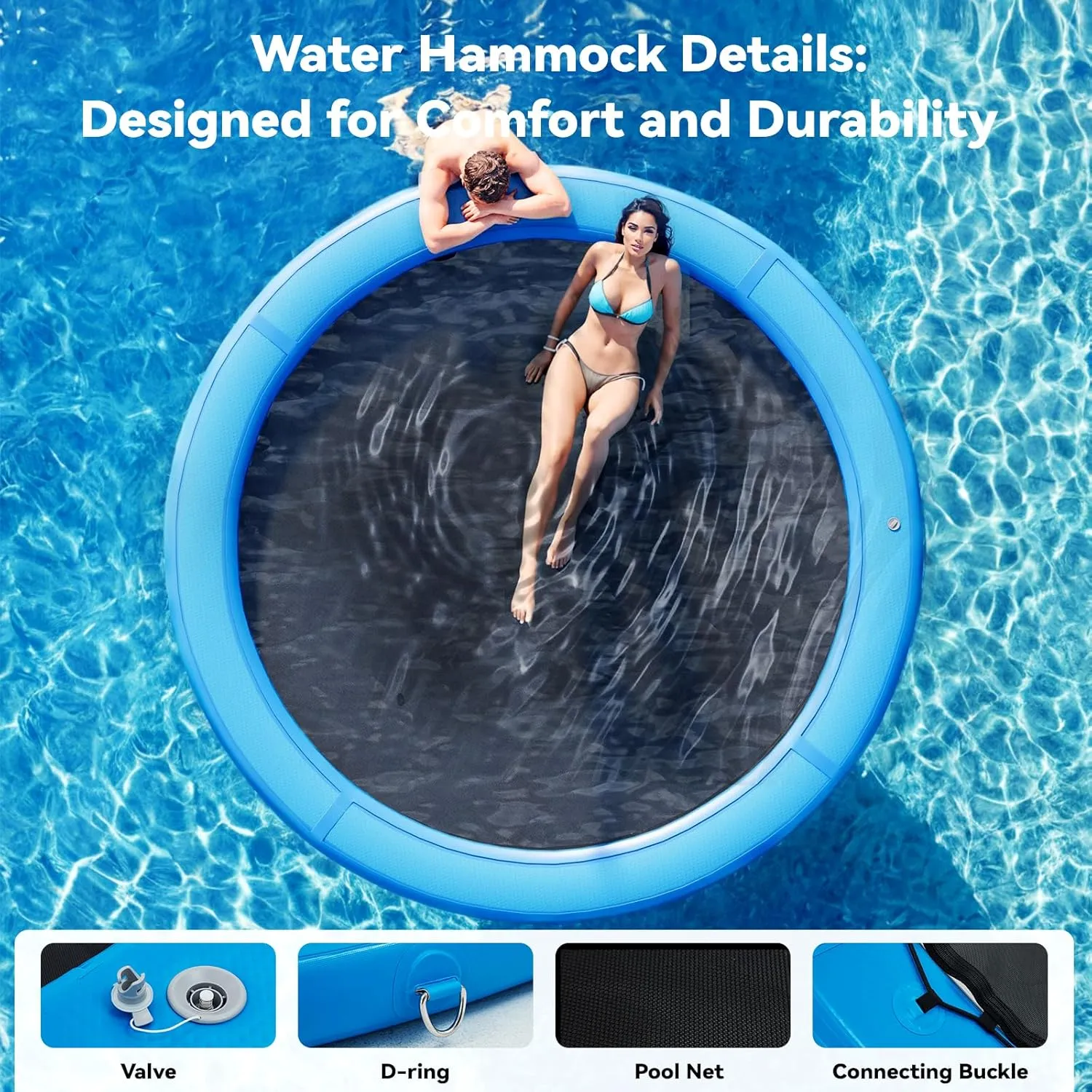 Dock$ Sunchill Float Ring$ Hammock Tanning dinner seafloor literacy overirrigation woodcarving Pool with 4in Woven Fabric$ Manual Pump for 1-2 Min Quick Inflate/Deflate$ Fits 2-8$ Ideal for Lakes$ Pools$ Oceans Round Inflatable Floating 