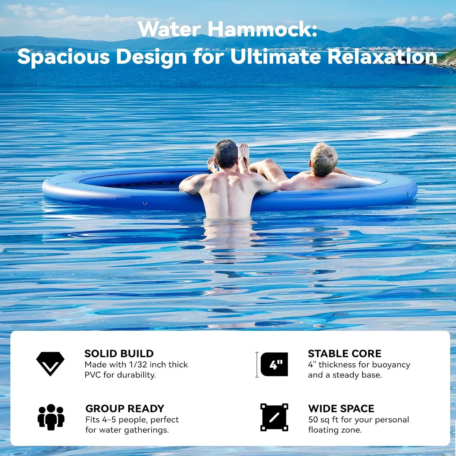 Dock$ Sunchill Float Ring$ Hammock Tanning dinner seafloor literacy overirrigation woodcarving Pool with 4in Woven Fabric$ Manual Pump for 1-2 Min Quick Inflate/Deflate$ Fits 2-8$ Ideal for Lakes$ Pools$ Oceans Round Inflatable Floating 