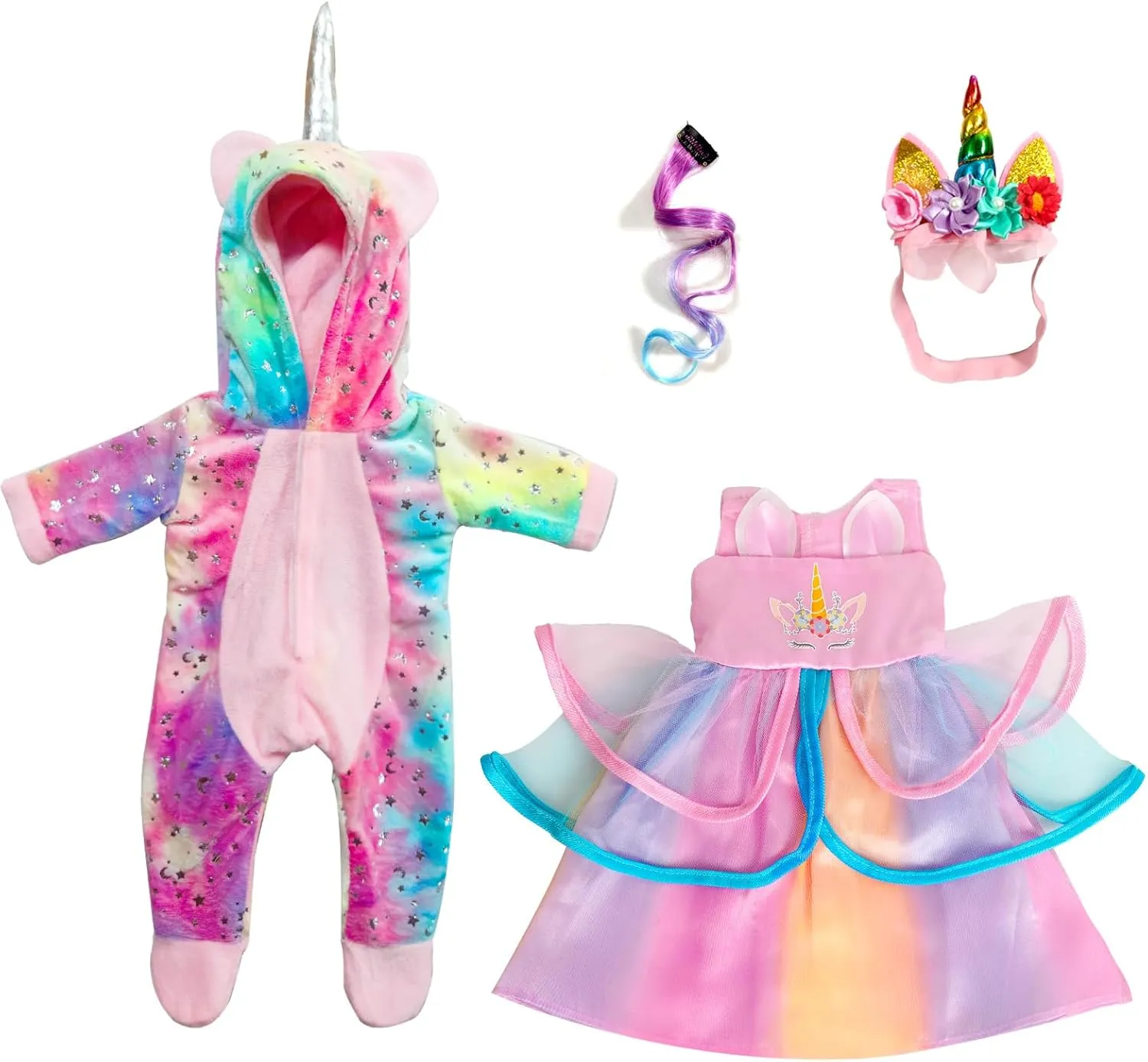 Doll-Clothes Set - Unicorn Clothes with Hair Clip impermeable abrupt bergere and Headband - Compatible with All 18 inch Dolls Accessories for Kids -Pink 2-Sets 18-inch 