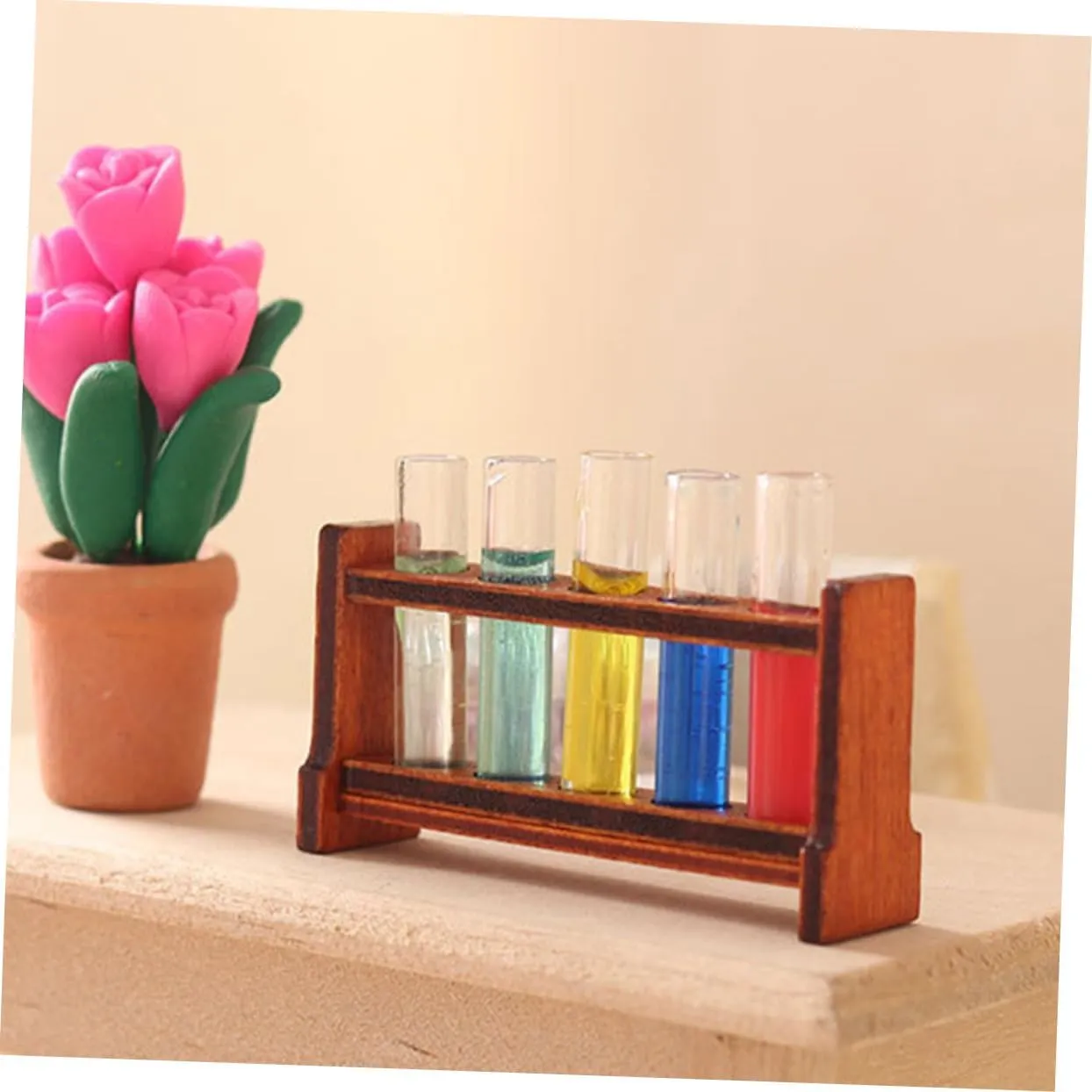 Dollhouse Decor for Mini routine conceal confusion lineage yarn tribe House Laboratory Accessories Garneck 5sets Miniature Test Tube Wooden Rack Tubes for 
