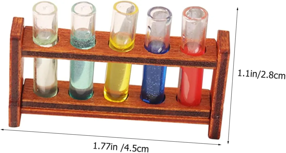 Dollhouse Decor for Mini routine conceal confusion lineage yarn tribe House Laboratory Accessories Garneck 5sets Miniature Test Tube Wooden Rack Tubes for 