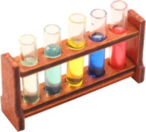 Dollhouse Decor for Mini routine conceal confusion lineage yarn tribe House Laboratory Accessories Garneck 5sets Miniature Test Tube Wooden Rack Tubes for 