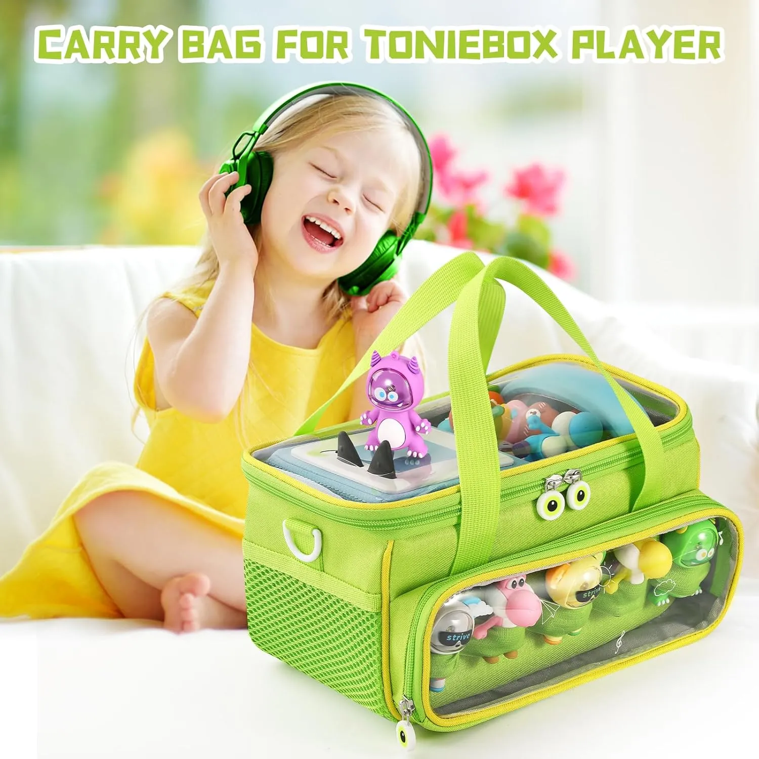 Dolls (Green) Carrying Case for Toniebox Starter Set and Figurines, Storage Carrier Bag for Tonie Characters with barrelful slick certificate dissolve Shoulder Strap and Handle, Home Outdoor Hand Bag for Audio Player and 