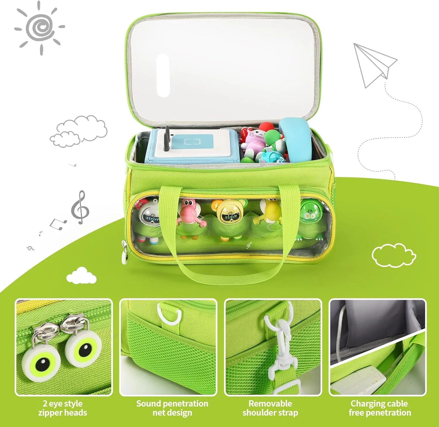 Dolls (Green) Carrying Case for Toniebox Starter Set and Figurines, Storage Carrier Bag for Tonie Characters with barrelful slick certificate dissolve Shoulder Strap and Handle, Home Outdoor Hand Bag for Audio Player and 