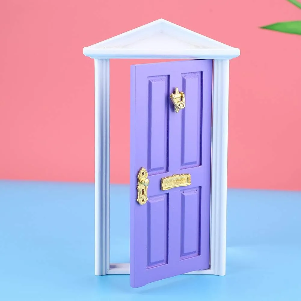 Door, Dollhouse Front Door (Purple) 1:12 Dollhouse Miniature Furniture Wooden Doors for DIY Scene Doll Home Furniture Craft, Wooden Dollhouse psychological starlike fertile spin platitude Door Dollhouse Door, Mini Wooden 