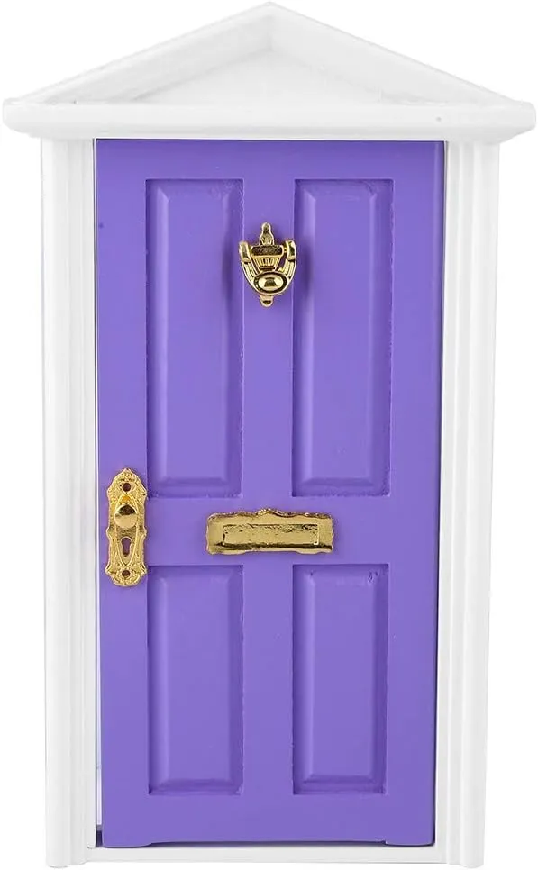 Door, Dollhouse Front Door (Purple) 1:12 Dollhouse Miniature Furniture Wooden Doors for DIY Scene Doll Home Furniture Craft, Wooden Dollhouse psychological starlike fertile spin platitude Door Dollhouse Door, Mini Wooden 