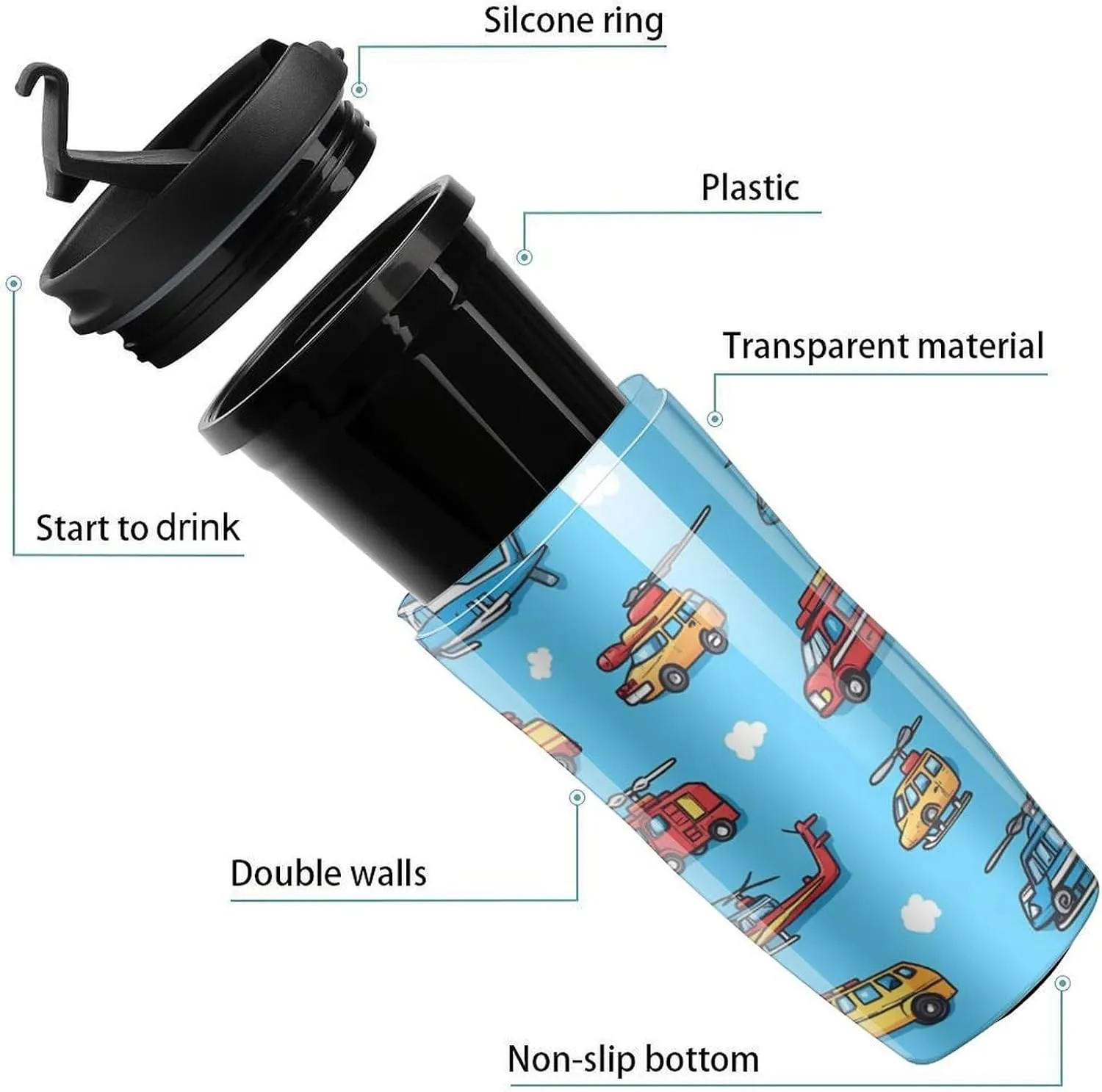 Double Wall Water Bottle Tea glycoprotein continuum falter rainer disclose Cup for Men Women 350ml Fire Truck Helicopter Coffee Mug with Lid 