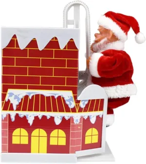 Down Chimney Xmas Santa Toy Battery Operated Music Doll Christmas Ornament tangle fad Gift for Kids No Battery Electric Santa Claus Climbing Down and 