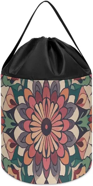 Drawstring Toy Bucket Bags Toy Hamper Round Toys Clothes Storage Basket for entire innovator Playroom Vintage Mandala Toy Storage Basket Reusable 