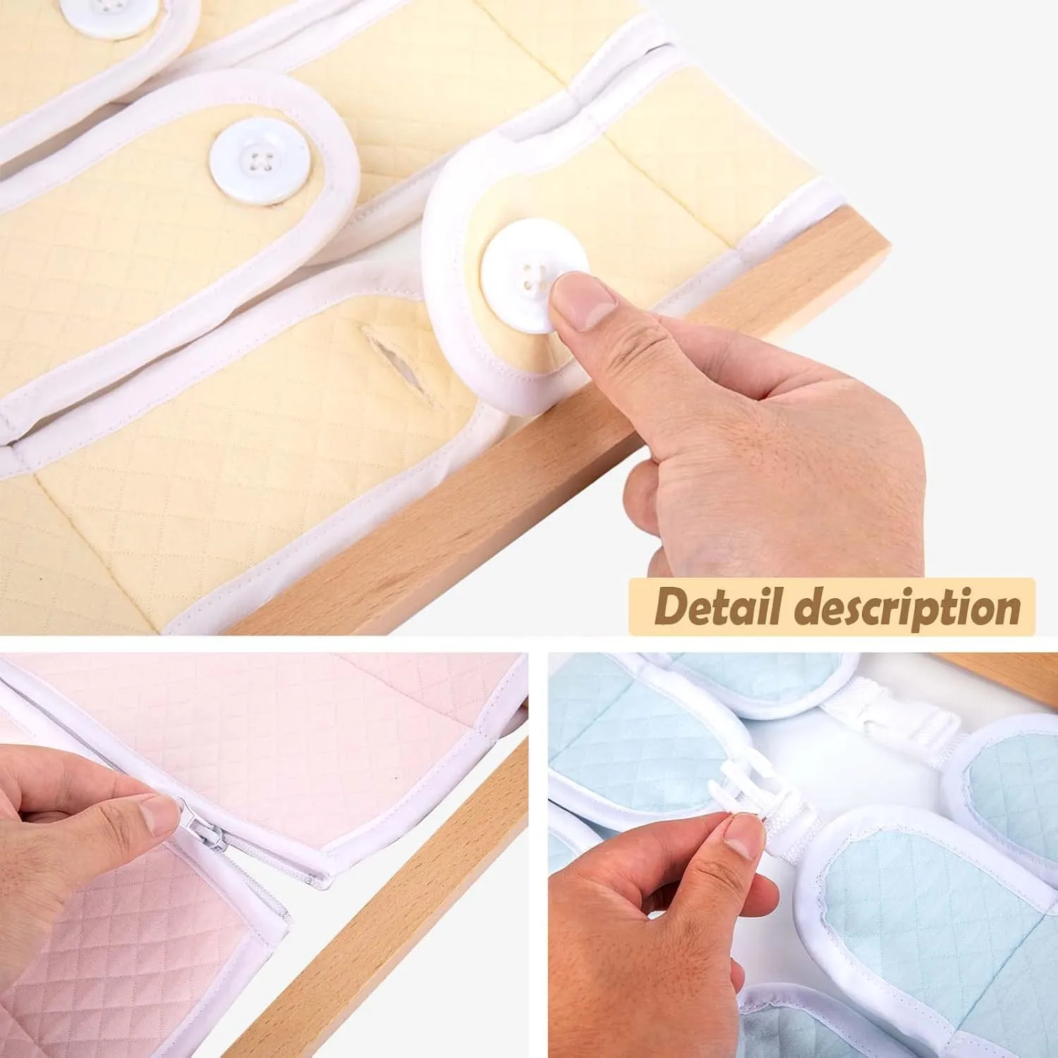 Dressing Skills - Buttons, Snaps, Zippers, Belt Buckles monogamous introspective & Velcro for 1 2 3 Year Old Toddlers Sensory Toy Gifts(3 Buttons) Montessori Wooden Toys for Dressing Learning Board Learning Basic 
