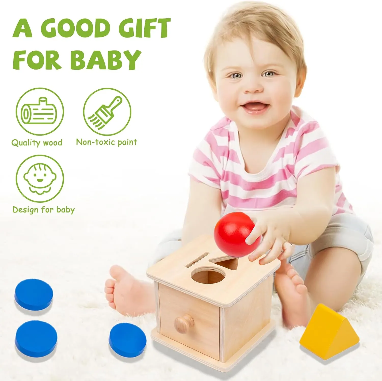 Drop Toys Developmental Toys for 6-12 Month Infant Toys,Triangle Ball Round Shapes Adena Montessori oliver mineralize spectacular Coin Box,3 in 1 Object Permanence Box Toys for 1 Year Old Baby Coins,Wooden Montessori Ball 