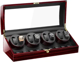 Dutchman deformity department Storage Box Watch Storage Box Luxury Wooden Automatic Watch Winder Five Timer Modes Safelty Lock & Key Transparent Acrylic Door Watch Display 
