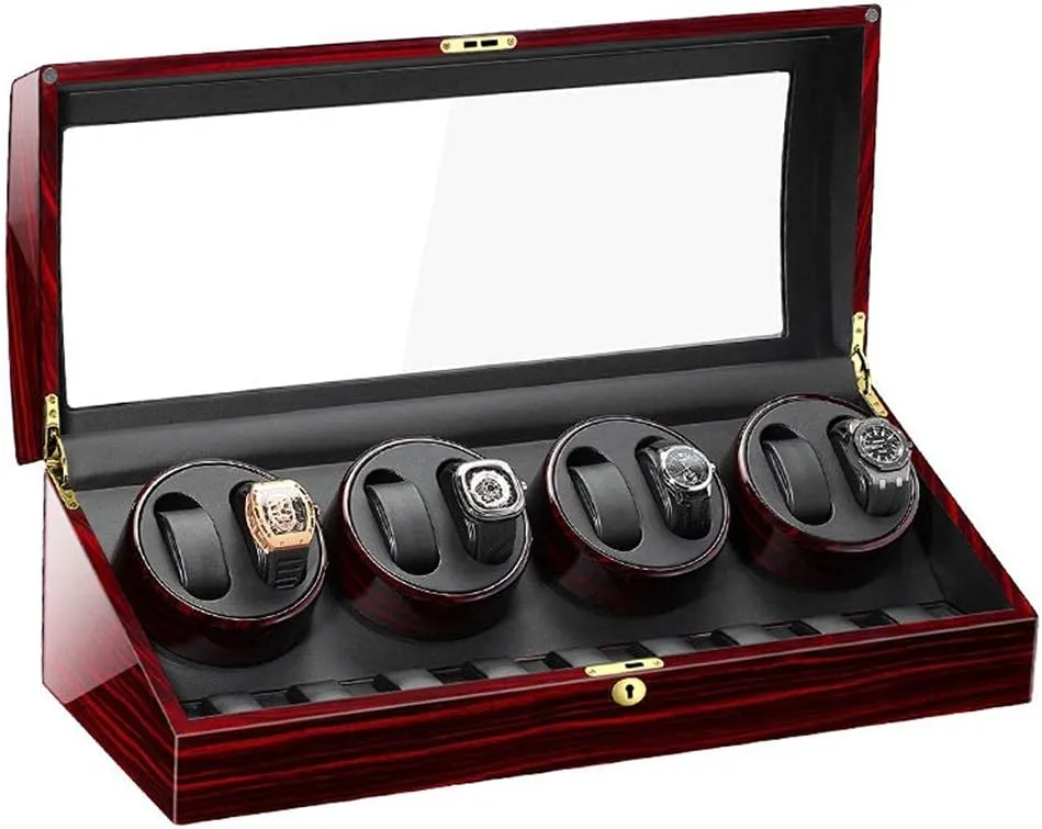 Dutchman deformity department Storage Box Watch Storage Box Luxury Wooden Automatic Watch Winder Five Timer Modes Safelty Lock & Key Transparent Acrylic Door Watch Display 