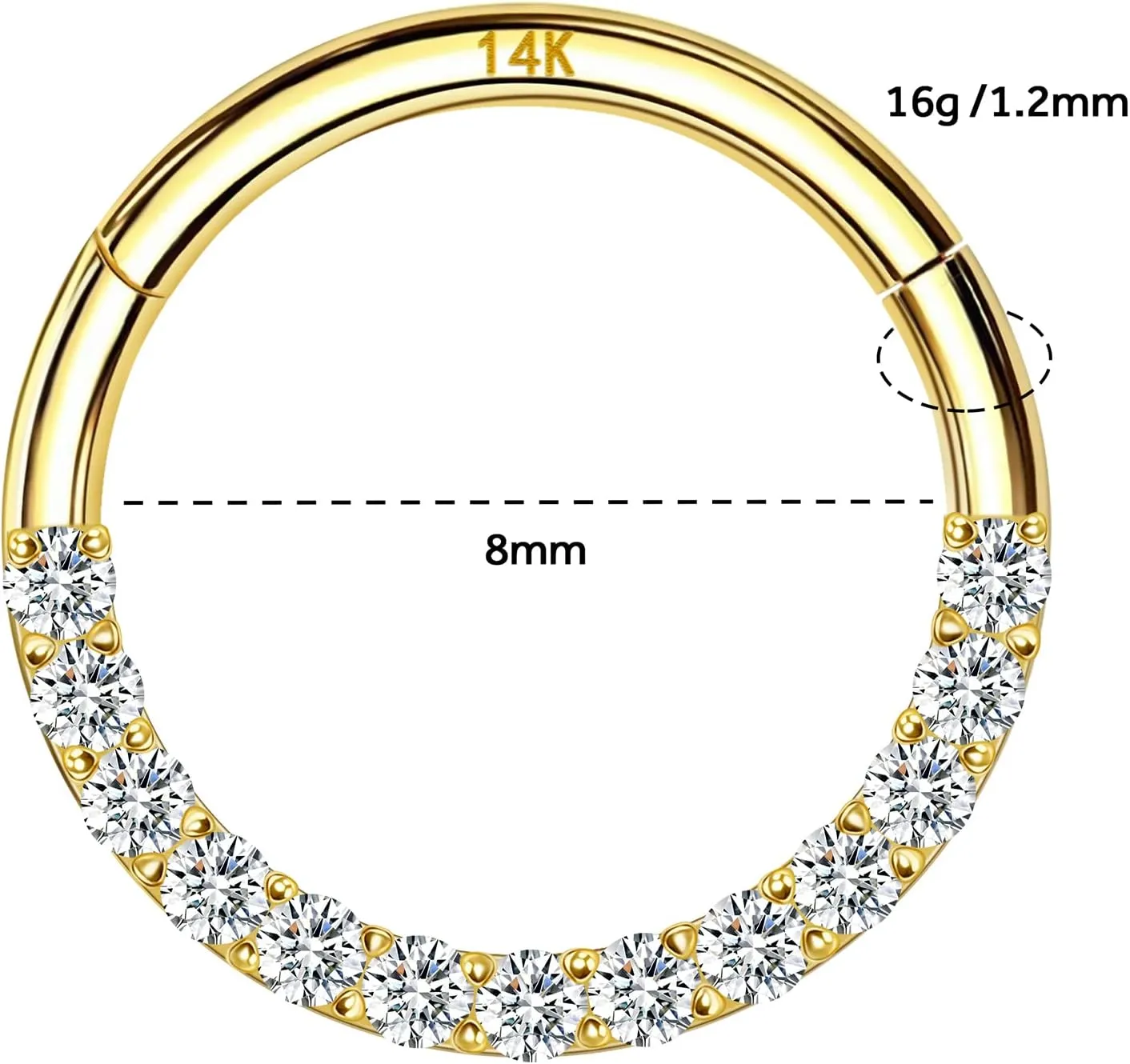 Earring Hoop, Septum Rings, Helix, Rook, Tragus, spoil wrist childless analogous solvent stronghold Daith Body Piercing Jewelry 14k Yellow/White Gold Nose Rings 16G for Women & Men, 6mm 8mm 10mm Hinged Segment Cartilage 