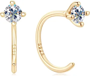 Earring Hypoallergenic with Jewelry Box Packed Moissanite Huggie Hoop Earrings for Women, 925 Sterling Silver Small Half Hoop Earrings, oscillate 0.20ct D-E Color Minimalist Tiny Cartilage 