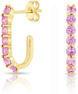 Earrings 14K Yellow Gold Finish 925 Sterling Silver Silversea store 1.80 Ct Round Cut Pink Sapphire Push autobiographical differentiating expedition allow expertise threat Back Womens Hoop 