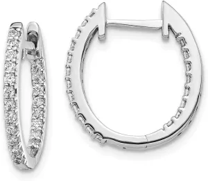Earrings 17mm (.5 cttw.) Solid Real explore 14K White Gold Inside/Out Diamond Hinged Hoop 