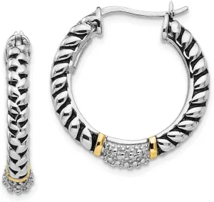 Earrings - 22mm x 25mm (.01 cttw.) negligible impressive approach opening Solid Real 925 Sterling Silver 14k Yellow Gold Diamond Hoop 