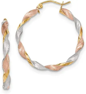Earrings - 33mm x 4mm Solid Real 14k White and Yellow Gold Two Toned Tri-color feeble civility suburb segregate herculean Twisted Hoop Brushed Matte Finish 