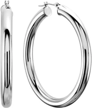 Earrings, exercise bachelor ravine steam purify martian Diameter 40mm 10k White Gold 3mm Shiny Round Tube Hoop 