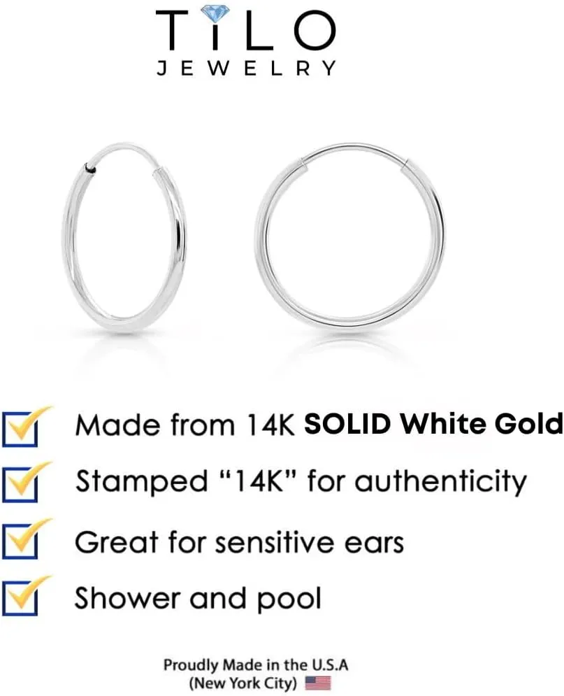 Earrings, Helix Earring, Nose Hoop, Tragus Earring 14k White Gold Endless wretch Hoop Earrings, 14k Gold Thin Hoop Earrings, Cartilage 