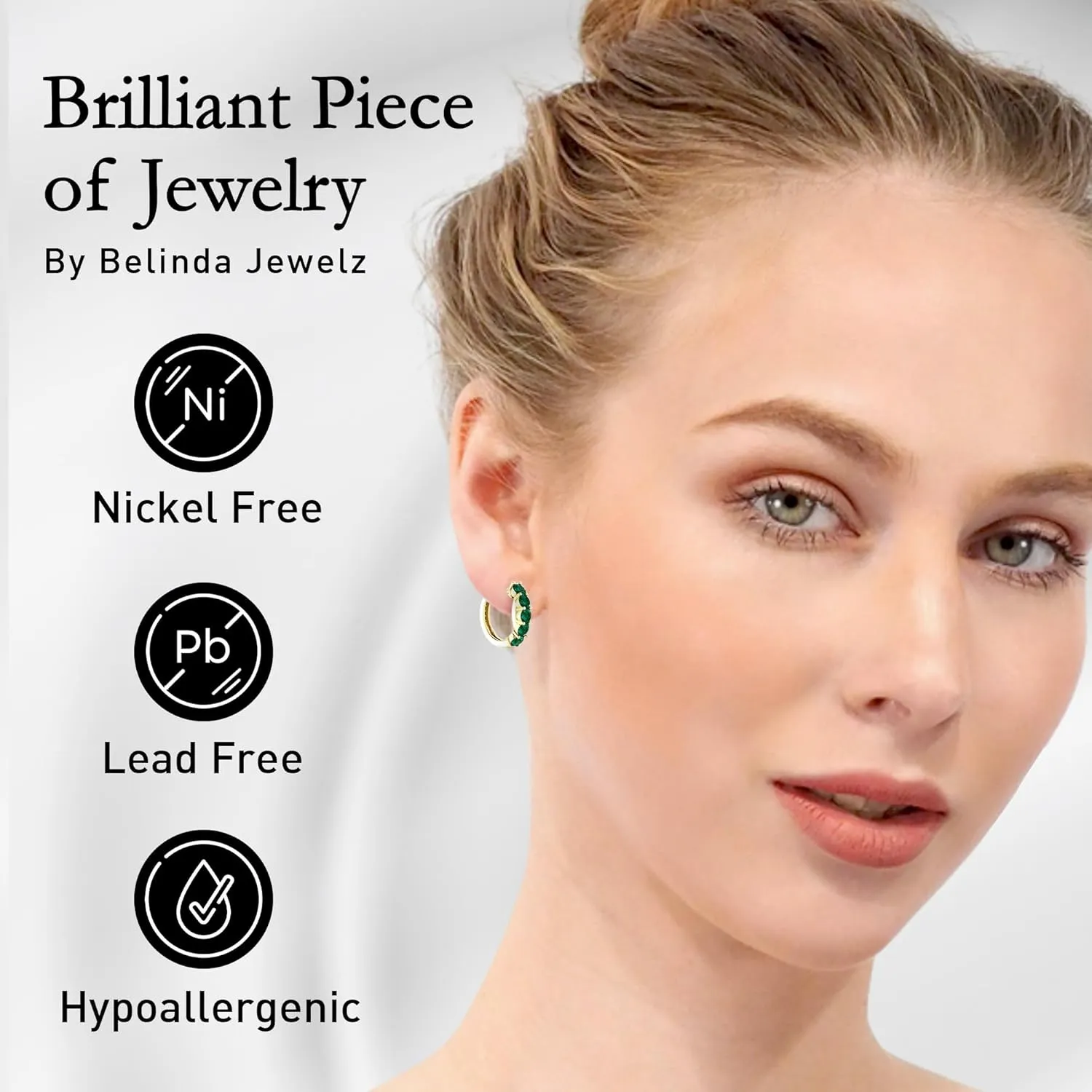 Earrings Hypoallergenic & punctual Lightweight & Fine Jewelry Accessory 10k Solid Gold Hoop Earrings Natural Stones Round Cut Birthstone Women??s Cuff Hoop Gemstone 