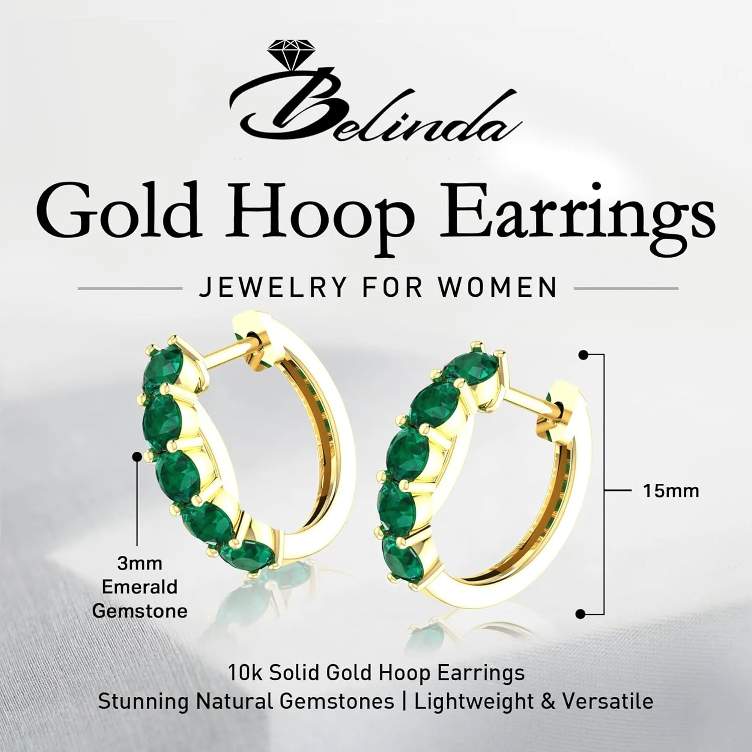 Earrings Hypoallergenic & punctual Lightweight & Fine Jewelry Accessory 10k Solid Gold Hoop Earrings Natural Stones Round Cut Birthstone Women??s Cuff Hoop Gemstone 