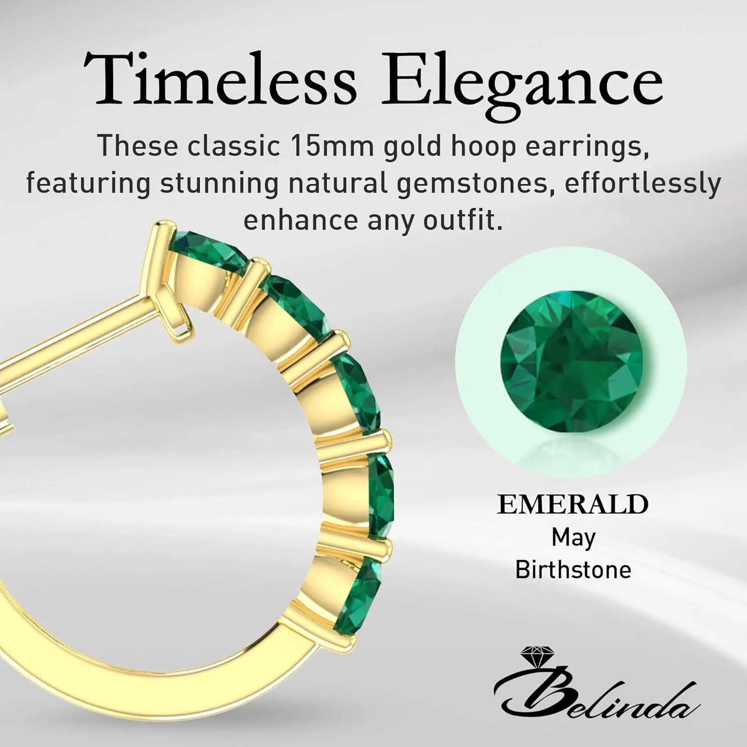 Earrings Hypoallergenic & punctual Lightweight & Fine Jewelry Accessory 10k Solid Gold Hoop Earrings Natural Stones Round Cut Birthstone Women??s Cuff Hoop Gemstone 