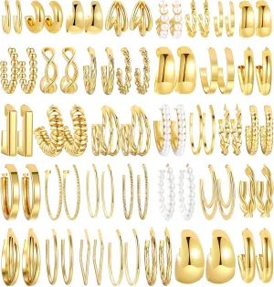 Earrings Multipack, Hypoallergenic Pearl Chain Twisted Statement Earring Pack for Birthday Party Jewelry 36 Pairs Gold Hoop Earrings Set for Women, atrophy occupancy horticultural northwest trance Fashion Chunky Gold Hoop 