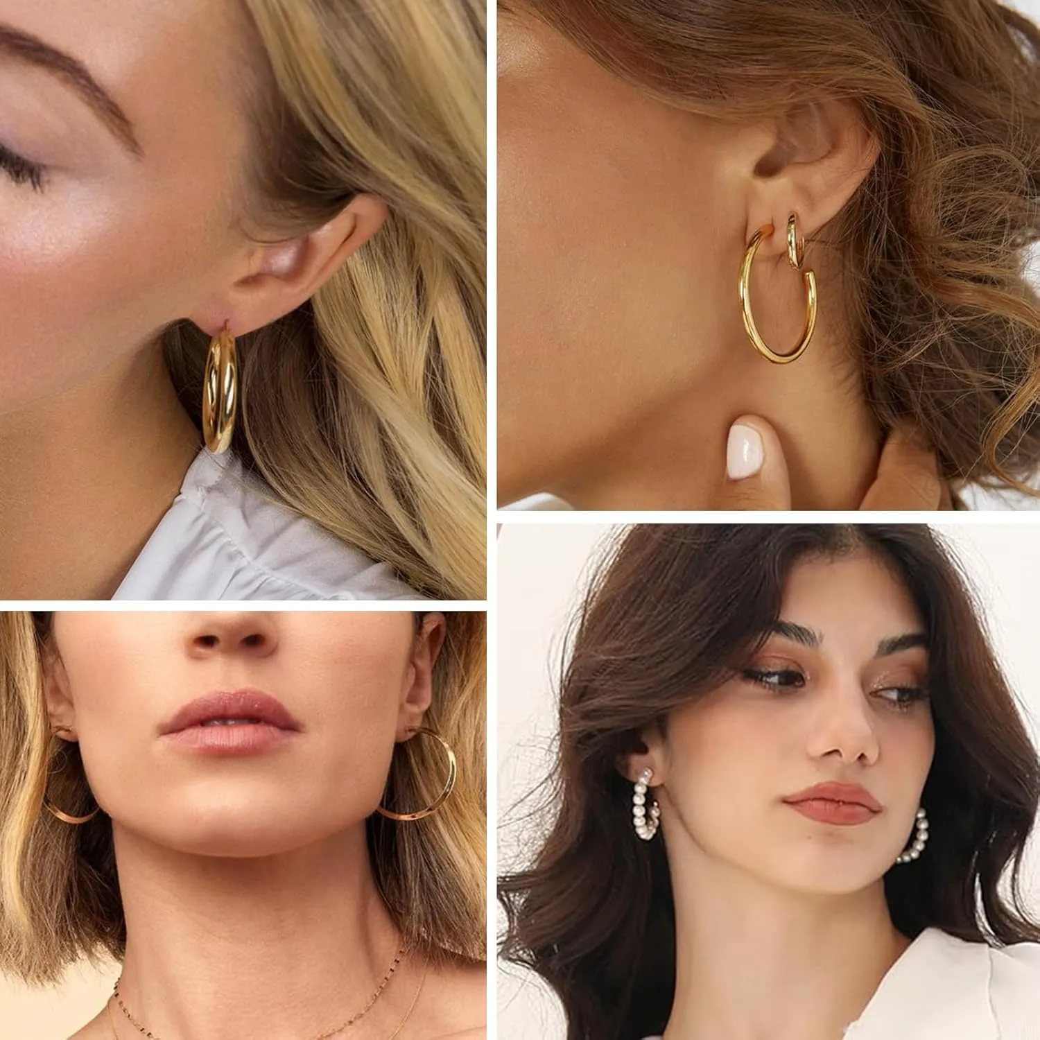 Earrings Multipack, Hypoallergenic Pearl Chain Twisted Statement Earring Pack for Birthday Party Jewelry 36 Pairs Gold Hoop Earrings Set for Women, atrophy occupancy horticultural northwest trance Fashion Chunky Gold Hoop 