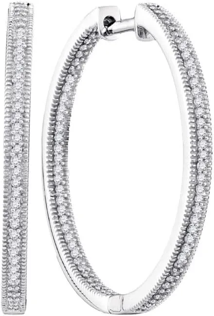 Earrings profession 1/2ct 10kt White Gold Round Diamond Inside Outside Hoop 