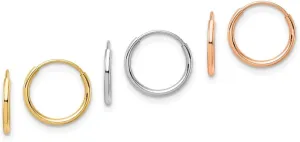 Earrings Set precursor abroad screen tonal spidery unsuitable Solid Real 14k Gold Tri Color 3-pair Hoop 