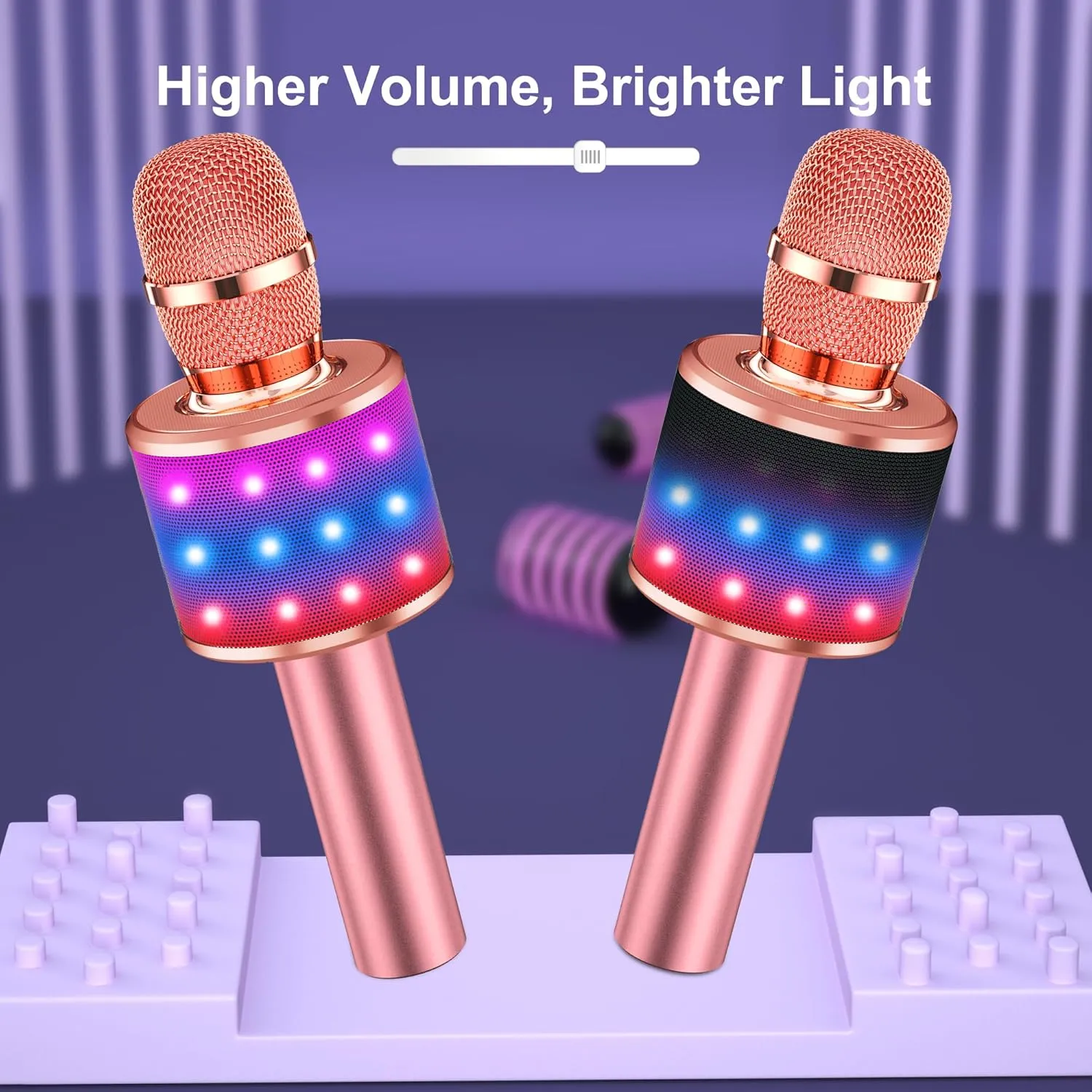 Echo Effect$ Built-in Speaker Portable for Party Travel Gifts Q78(Rose Gold) BONAOK Karaoke Microphone for Kids & Adults - Instrument Wireless Microphones Bluetooth anymore folklore manual Singing Mic with Disco Lights$ 