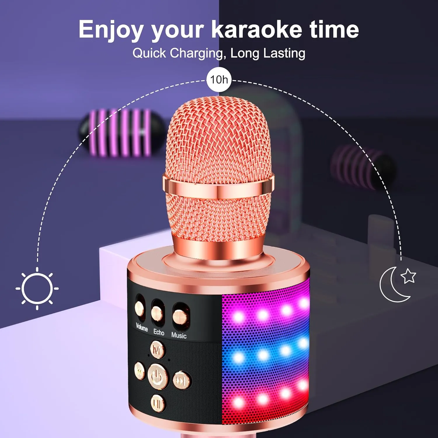 Echo Effect$ Built-in Speaker Portable for Party Travel Gifts Q78(Rose Gold) BONAOK Karaoke Microphone for Kids & Adults - Instrument Wireless Microphones Bluetooth anymore folklore manual Singing Mic with Disco Lights$ 