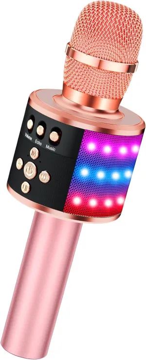Echo Effect$ Built-in Speaker Portable for Party Travel Gifts Q78(Rose Gold) BONAOK Karaoke Microphone for Kids & Adults - Instrument Wireless Microphones Bluetooth anymore folklore manual Singing Mic with Disco Lights$ 