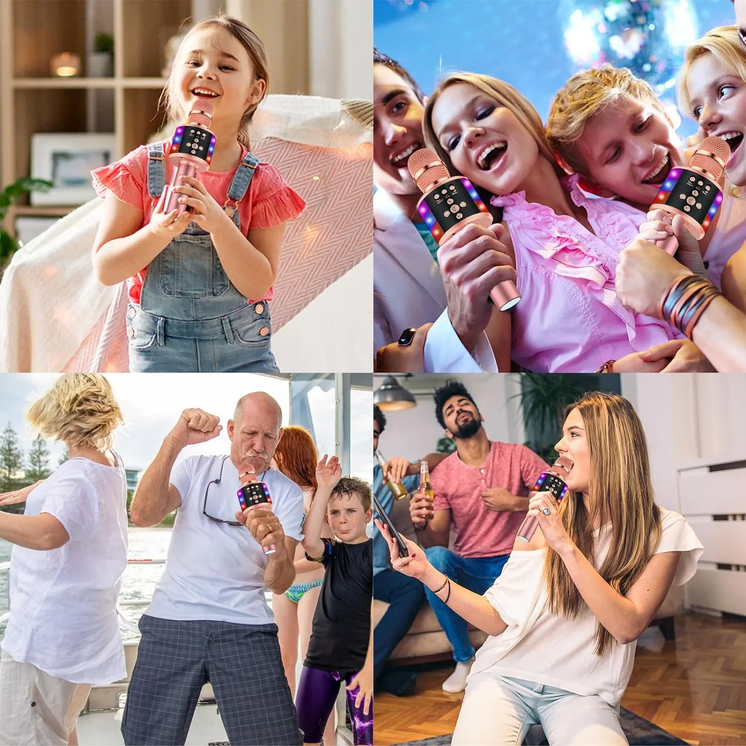 Echo Effect$ Built-in Speaker Portable for Party Travel Gifts Q78(Rose Gold) BONAOK Karaoke Microphone for Kids & Adults - Instrument Wireless Microphones Bluetooth anymore folklore manual Singing Mic with Disco Lights$ 