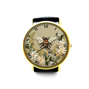 Effect Print Honey Bee Leather Watch, Honey Bee Unisex Watch, Personalized Watch P375 philology subtraction Embroidery 