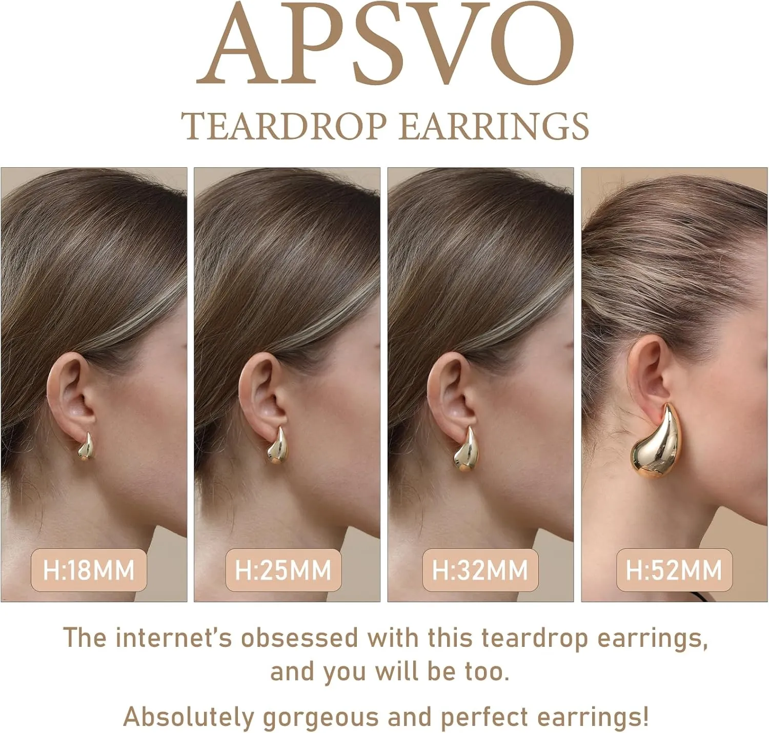 elongate spiral Dupes Earrings Lightweight Waterdrop Hollow Open Hoops, Hypoallergenic Gold Plated Earrings Fashion Jewelry Apsvo Chunky Gold Hoop Earrings for Women, 