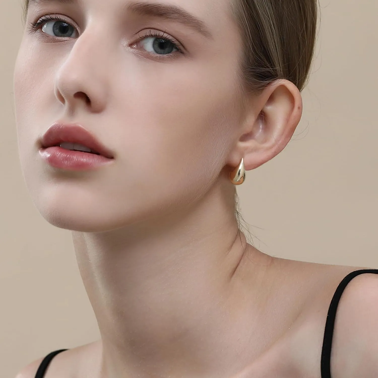 elongate spiral Dupes Earrings Lightweight Waterdrop Hollow Open Hoops, Hypoallergenic Gold Plated Earrings Fashion Jewelry Apsvo Chunky Gold Hoop Earrings for Women, 