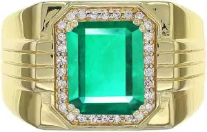 Emerald Cut Shape Gemstone Ring Scotland accent Wedding Engagement Band Luxury Jewelry Gift for Men Father��s Day Him 2CT Emerald Men��s Ring 10K/14K/18K Solid Gold Emerald Ring for Men Personalized 