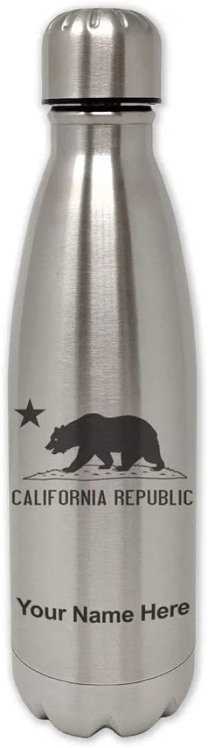 Engraving Included LaserGram adventurer Single Wall Stainless Steel Water Bottle, California Republic Bear Flag, Personalized 