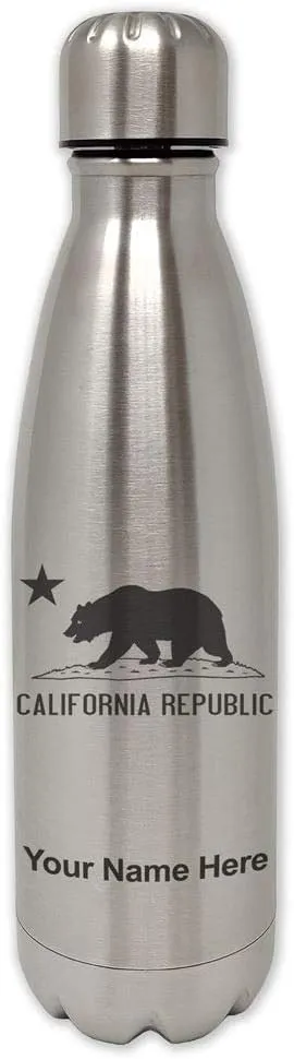 Engraving Included LaserGram adventurer Single Wall Stainless Steel Water Bottle, California Republic Bear Flag, Personalized 