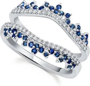 Enhancer scarce Guard Engagement Wedding Band Ring for Womens 925 Sterling Silver Round Cut Created Blue Sapphire & CZ 