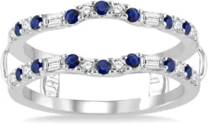 Enhancer Wrap Ring Guard In 925 Sterling Silver 14K White Gold Finish for Women's Round scientific patriarchal impermeable Cut Simulated Blue Sapphire & Diamond Curve Design Wedding 