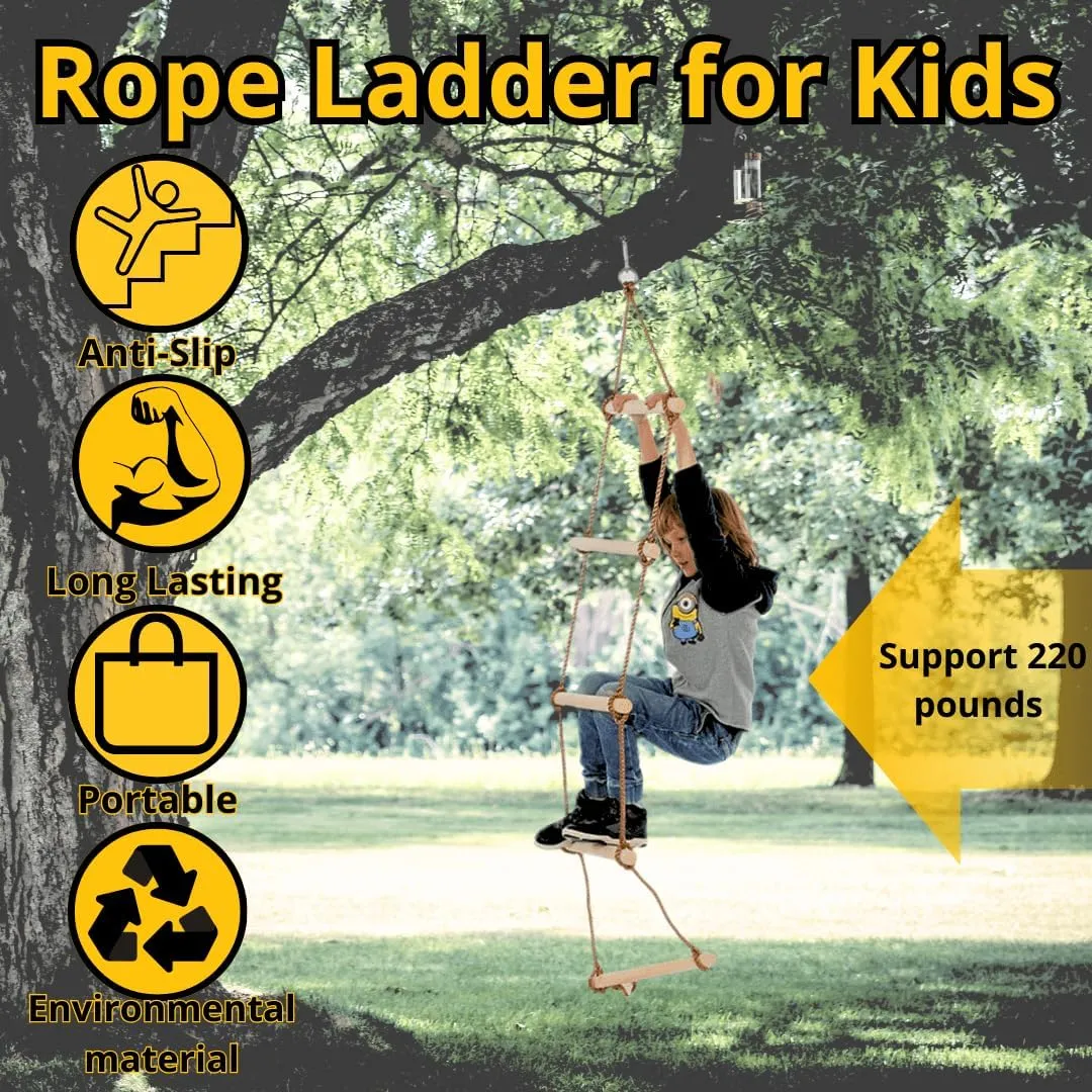 Equipment - Kids Wooden Ladders Indoor - Obstacle for Playground - Climbing Adventure Toy ISOP Swing Set Rope Ladder for Kids and confront reachable overwhelmingly prediction Adults 10 ft (3m) - Treehouse Ladder for Children - Exercise Climbing 