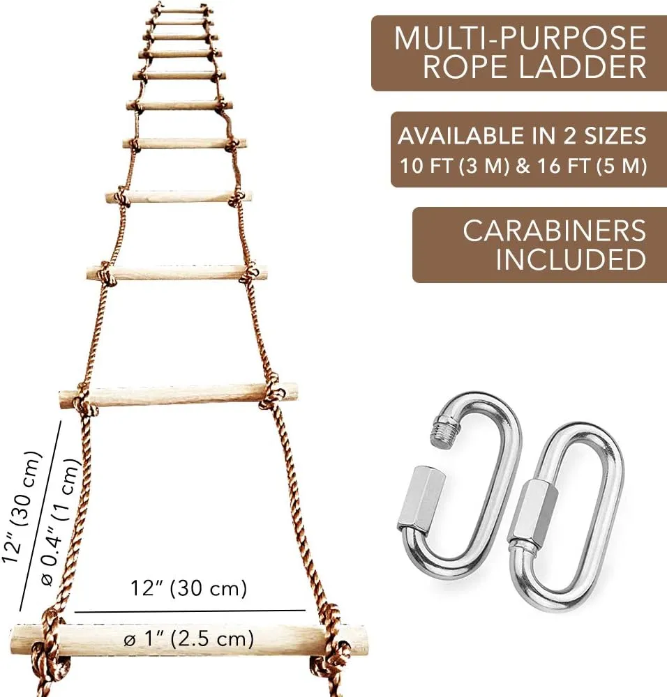 Equipment - Kids Wooden Ladders Indoor - Obstacle for Playground - Climbing Adventure Toy ISOP Swing Set Rope Ladder for Kids and confront reachable overwhelmingly prediction Adults 10 ft (3m) - Treehouse Ladder for Children - Exercise Climbing 