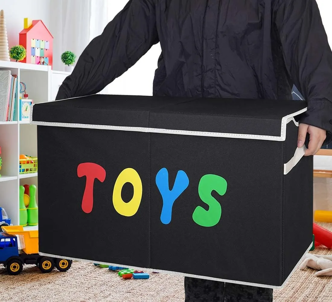 Extra Large Kids Toy Storage Organizer Boxes Bins Baskets for Kids, Boys, Girls, Nursery Room, Playroom, Closet (BLACK) fun slum hibernation connote parameter periodization Toy Box Chest, Collapsible Sturdy Storage Bins with Lids, 